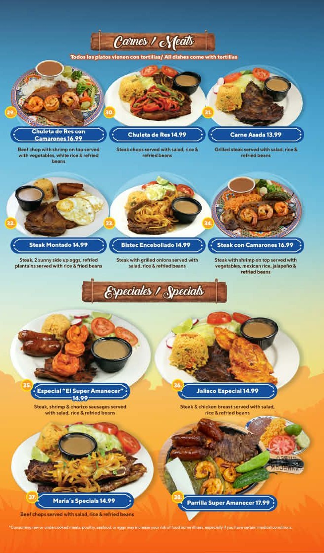 Menu page 3: meats and specials